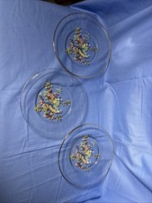 Set Of Three Clear Glass Gold-Rimmed Plates Featuring A Bluebird picture