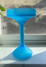 Vintage Frosted Satin Glass Blue Fairly Lamp/Candle Holder BASE ONLY picture
