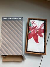 Vintage Avon Holiday Guest Towels In Basket, 12 Poinsettia Guest Towels With Box picture