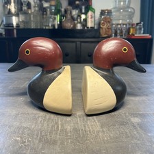 Vintage N.S. Gustin Co Duck Bookends Hand Painted Ceramic Mallard 6” Pair picture