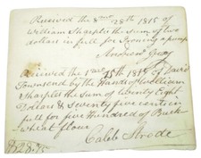 1815, MANUSCRIPT RECEIPT, WM SHARPLES, ANDREW GRAY, STRODE, CHESTER COUNTY, PA picture