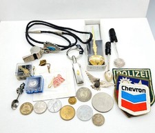 Vintage Antique Junk Drawer Lot GF Pin Silver Spoons Coins Lapel Pins 20 Items picture