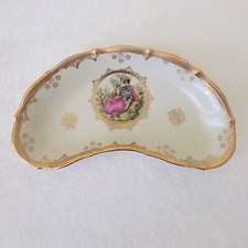 Vintage Royal Vienna Victorian Crescent Bone China Dish With Beaded Gold Accents picture