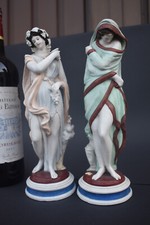 PAir antique Green roman female figurine statue bisque porcelain picture
