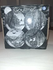 Gourmet by Fitz And Floyd Halloween Hollow Plates set 4 dessert MIB black white picture