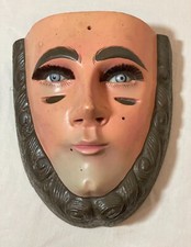 VINTAGE PARACHICOS MASK HAND CARVED WOOD MEXICAN FOLK ART CHIAPAS GLASS EYE picture