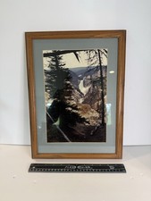 Vintage Yellowstone River Waterfall Canyon Photograph Framed Wood Wall Art picture