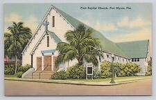 First Baptist Church Fort Myers Florida Linen Postcard No 6020 picture
