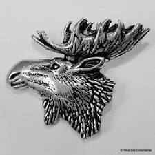 Moose Elk Caribou Head Pewter Pin Brooch -British Hand Crafted- Canada Reindeer picture