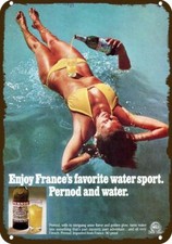 1976 Sexy Busty Bikini Woman & PERNOD Vintage-Look DECORATIVE REPLICA METAL SIGN picture