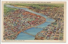 Air View Showing Five Bridges Over Willamette River postcard Portland OR picture