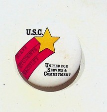 Vtg U.S.C. United Service Commitment Pinback Button Staff Students picture
