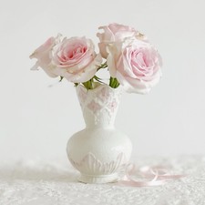 Vintage Porcelain Belleek Flower Vase White And Pink Cottagecore Decor picture