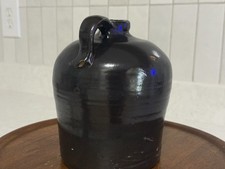 Antique Black Glazed Stoneware Jug Primitive Pottery Whiskey Crock picture