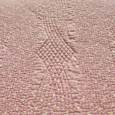 Vintage Pink Chintz Tiny Floral Elaborate Stitching 100% Cotton Quilt 64x 88