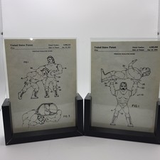 WWF Hasbro Wrestler Character Figure Patent Art Prints Framed Set of 2 1991 picture