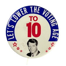 Vintage Pinback.  '68 President JF KENNEDY Politics Candidate Button Bagge Pin picture