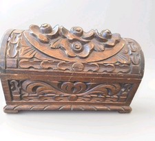 Beautiful Vintage Antique Box Wooden Jewelry Box Hand Carved Roses picture