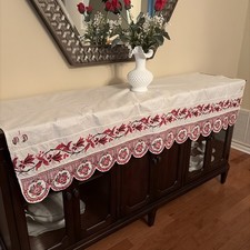 Antique Ukrainian Rushnyk Table Runner Textile Handstitched Red Black Folk Art picture