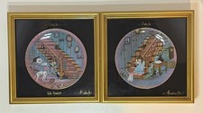 P Buckley Moss Set Hello Grandpa & Hello Grandma Framed Plates AUTOGRAPHED 1989 picture