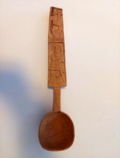 Vintage Peruvian Hand Carved Wood Spoon Inca Folk Art Wall Decor 14.5