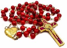 St Benedict Rosary Catholic Necklace Red Glass Beads San Benito Medal & Cross picture