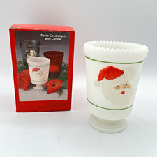 VTG. Fenton Santa Hand Painted Milk Glass Candle Holder Signed by Kim Barley  picture