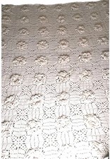Vintage Homemade Crotched Cream W/ 3D Roses Afgan Bedspread Full Size Bed 78x59' picture