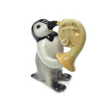 Northern Rose -Musician Penguin with French Horn - Miniature Porcelain Figurine picture