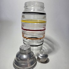Mid-Century Glass Cocktail Shaker With Top 12” Striped Colorful Large 1.5 Quart picture
