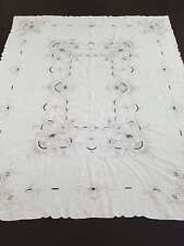 Vintage Cream Madeira Embroidered Cutwork Table Cloth 204x173cm picture