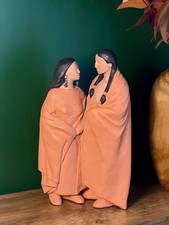 Vintage NOVA-5 Native American Couple Sculpture Hand Painted 12
