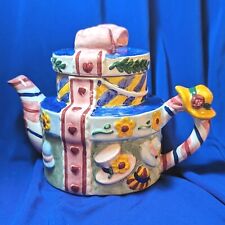 VTG Teapot Savoy Porcelain Gift Floral Hearts Hats Grandmacore Colorful Rare picture