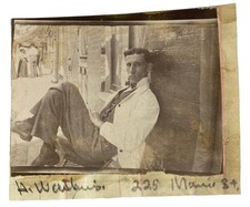 A Handsome Attractive Man on Main Street White Suit & Bowtie Antique 1900s Photo picture