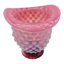 Vtg Fenton Cranberry Overlay Hobnail Opalescent Hat Vase  Glass 3