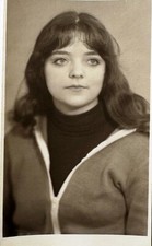 1980 Pretty Young Woman Portrait Odd USSR Vtg Snapshot Photo B&W picture