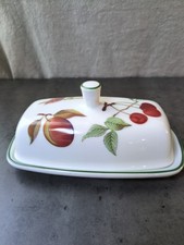 Evesham Veil Royal Worcester Covered Butter Dish Green Country Harvest picture