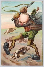 Hunter Tricked by Rabbits Germany c1908 Embossed - Antique Comic Postcard picture