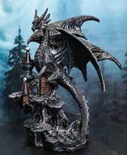 Gargantuan Stone Dragon Guarding Medieval Castle On Mountain Steppes Figurine picture