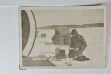 Aviator Reading Mail Frozen Lake Alcohol Stove Winter Scene c1920s VTG Photo picture