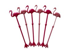Pink Flamingo Swizzle Stick Set of 6, Tropical Stir Stick, Hot or Cold picture
