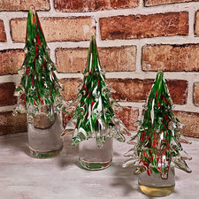 VTG Set of 3 Celebrations Fifth Avenue Crystal Glass Christmas Trees 12