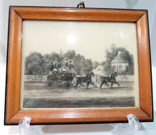 LITHOGRAPH CIRCA 1800's Antique HORSE + CARRIAGE Wood Frame England/Scotland  picture