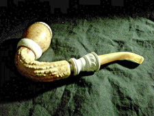 ✔️ NEW MEERSCHAUM PIPE CALABASH HAND CARVED GOURD ACRYLIC STEM & SILVER 925 BAND picture