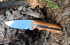 Handmade Drop Point Hunting Knife: 440c Steel, Hickory and Ebony Grips, Sheath picture