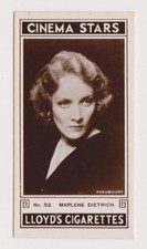 Marlene Dietrich 1935 Lloyd or Lloyd's Cinema Stars Tobacco Card #52 Film Star picture