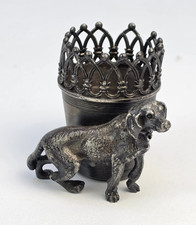 Antique James W Tufts Silver Plate Figural Dog Match Toothpick Holder 2692. picture