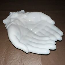 Vtg Westmoreland Milk Glass Victoria Praying Hands Grapes Leaves Dish Candy Soap picture