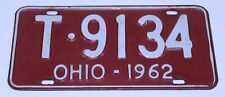 Ohio 1962 VTG License Plate Auto Tag Car T-9134 Red White Passenger Original OH picture