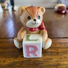 Lucy & Me Christmas Bear Ornament With LR Block Enesco Lucy Rigg Vintage 1982 picture